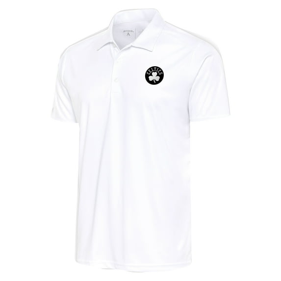 Men's Antigua White Boston Celtics Big & Tall Metallic Logo Tribute Desert Dry Polo