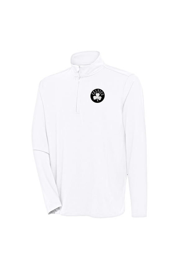 Men's Antigua White Boston Celtics Hunk Quarter-Zip Top