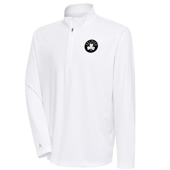 Men's Antigua White Boston Celtics Metallic Logo Tribute Quarter-Zip Top