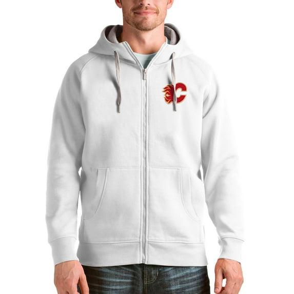 Men's Antigua White Calgary Flames Logo Victory Full-Zip Hoodie