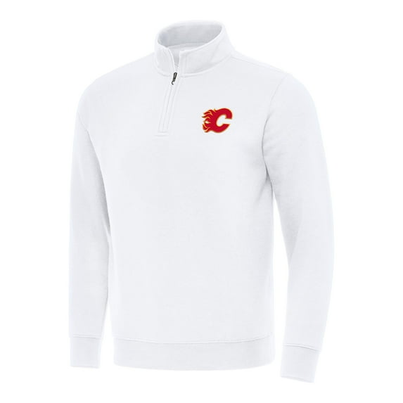 Men's Antigua White Calgary Flames Victory Quarter-Zip Mock Sweatshirt