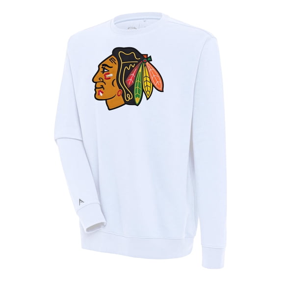 Men's Antigua White Chicago Blackhawks Victory Pullover Sweatshirt