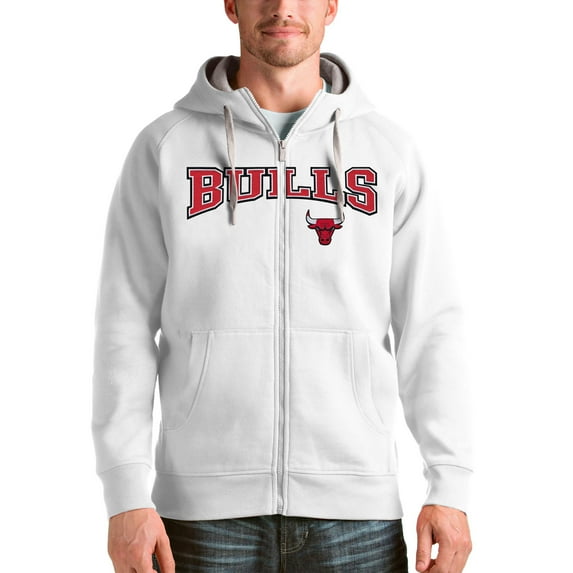 Men's Antigua White Chicago Bulls Victory Full-Zip Hoodie