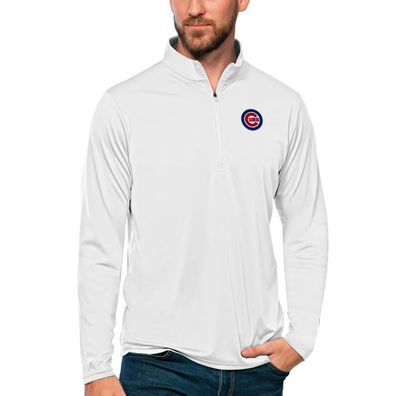 Men's Antigua White Chicago Cubs Tribute Quarter-Zip Pullover Top