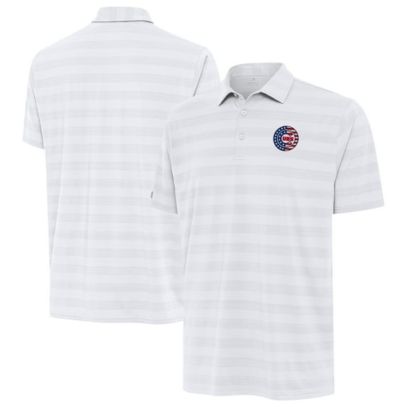 Men's Antigua White Chicago Cubs Tunnel Stars and Stipes Team Logo Polo