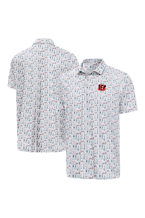 Men's Antigua White Cincinnati Bengals America 250 Freedom Desert Dry Polo