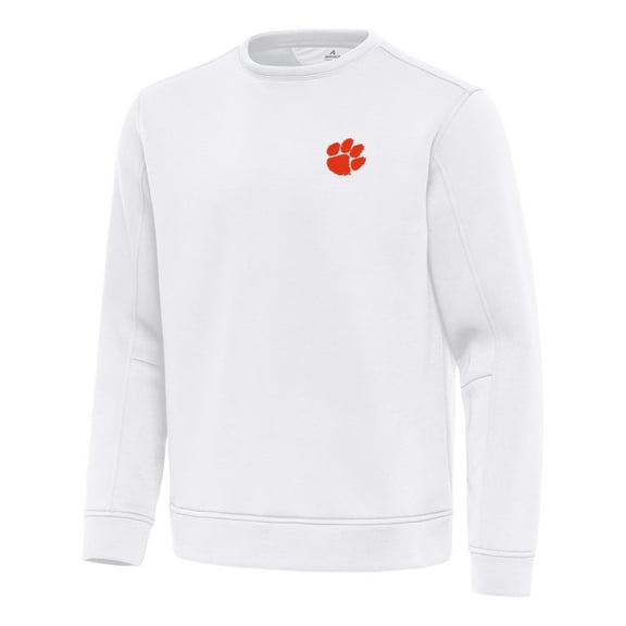 Men's Antigua White Clemson Tigers Relevant Lightweight Pullover Sweatshirt