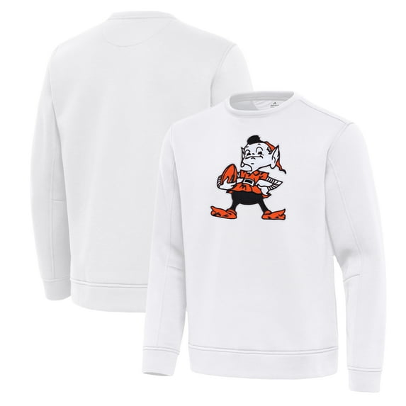 Men's Antigua White Cleveland Browns Relevant Lightweight Pullover Sweatshirt