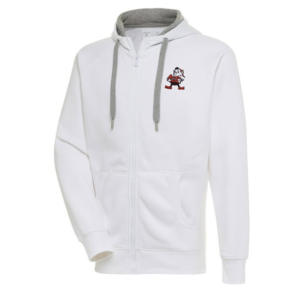 Men's Antigua White Cleveland Browns Throwback Logo Victory Full-Zip Hoodie