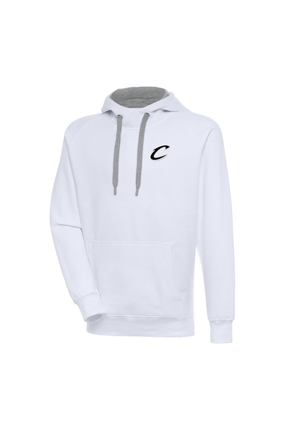 Men's Antigua White Cleveland Cavaliers Metallic Logo Victory Raglan Pullover Hoodie