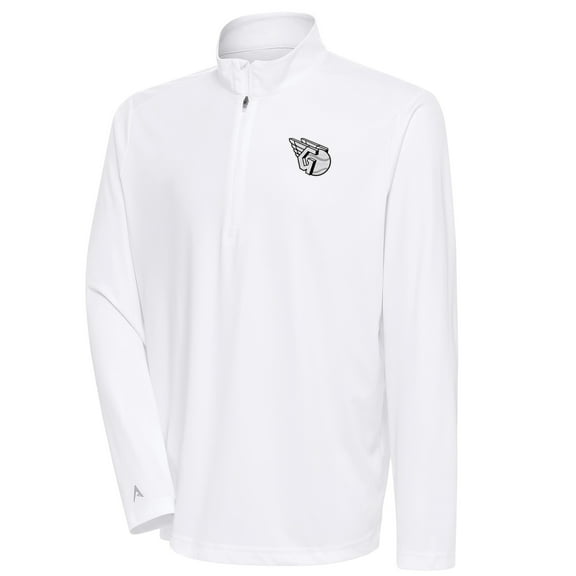 Men's Antigua White Cleveland Guardians Metallic Tribute Quarter-Zip Top