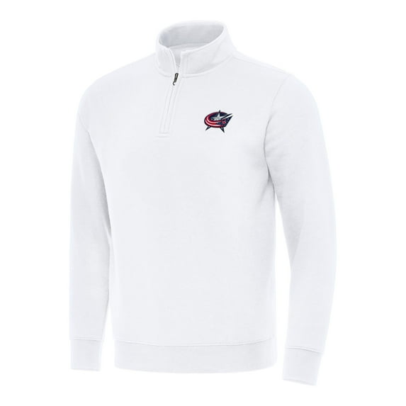Men's Antigua White Columbus Blue Jackets Victory Quarter-Zip Mock Sweatshirt