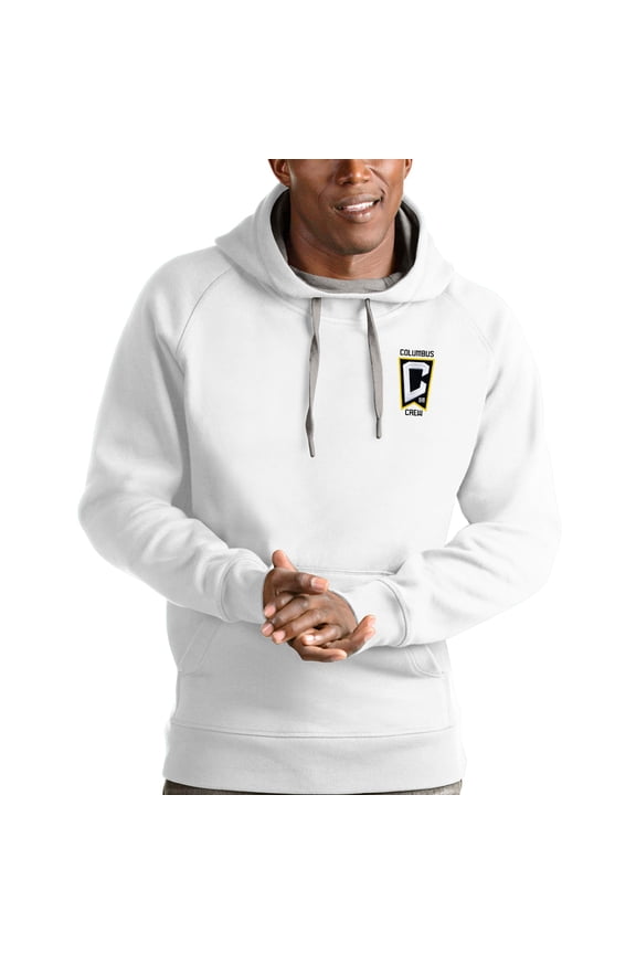 Men's Antigua White Columbus Crew Logo Victory Pullover Hoodie