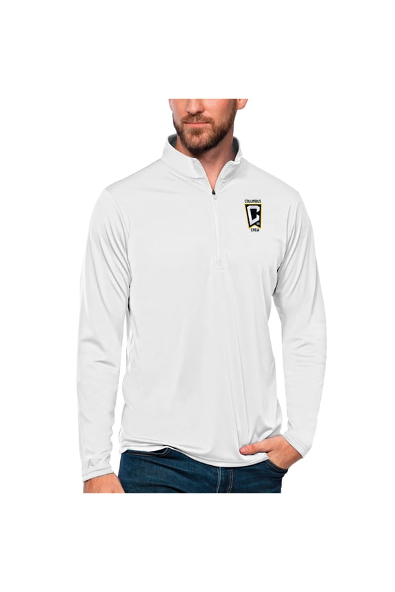 Men's Antigua White Columbus Crew Tribute Quarter-Zip Pullover Top