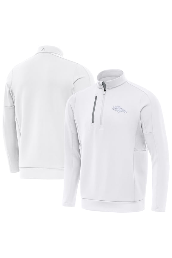 Men's Antigua White Denver Broncos Generation Quarter-Zip Jacket