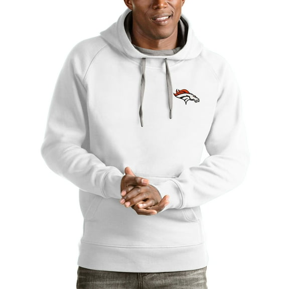 Men's Antigua White Denver Broncos Logo Victory Pullover Hoodie