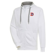 Men's Antigua White Denver Broncos Throwback Logo Victory Full-Zip Hoodie