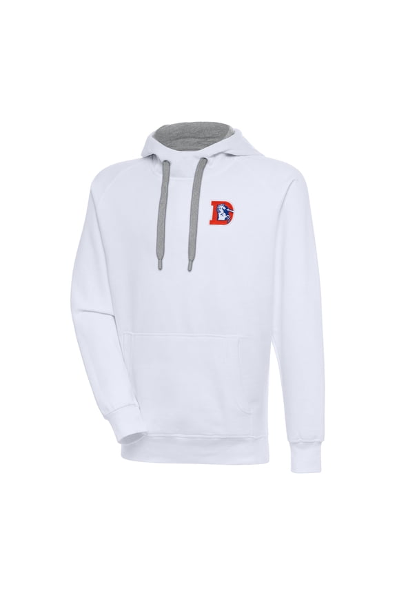 Men's Antigua White Denver Broncos Throwback Logo Victory Pullover Hoodie
