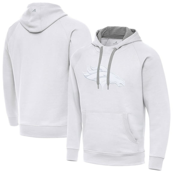 Men's Antigua White Denver Broncos Victory Pullover Hoodie
