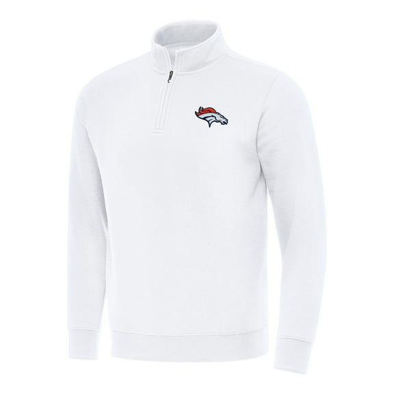 Men's Antigua White Denver Broncos Victory Quarter-Zip Pullover Top