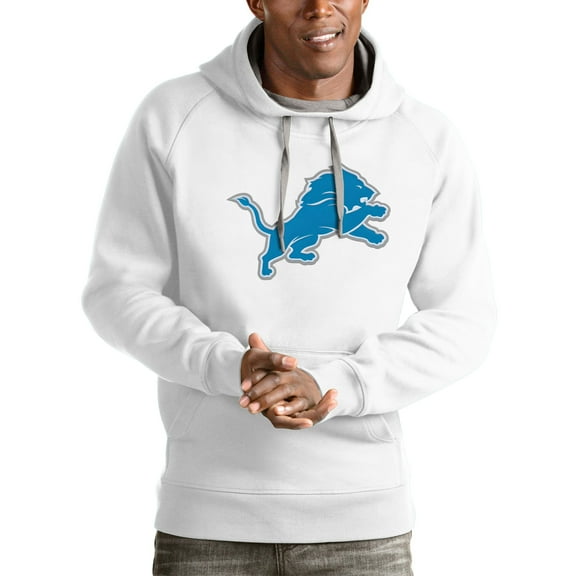 Men's Antigua White Detroit Lions Victory Pullover Hoodie