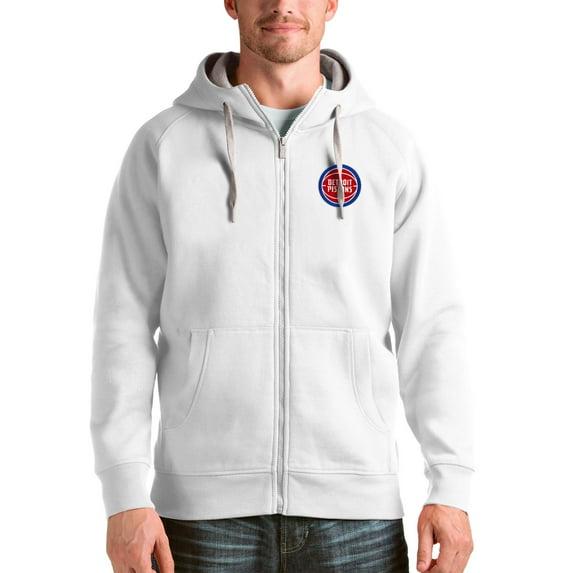 Men's Antigua White Detroit Pistons Logo Victory Full-Zip Hoodie