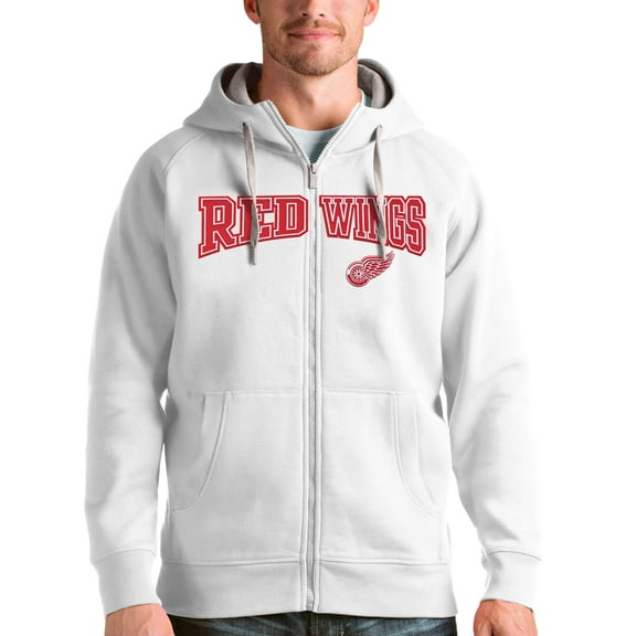 Men's Antigua White Detroit Red Wings Wordmark Victory Full-Zip Hoodie