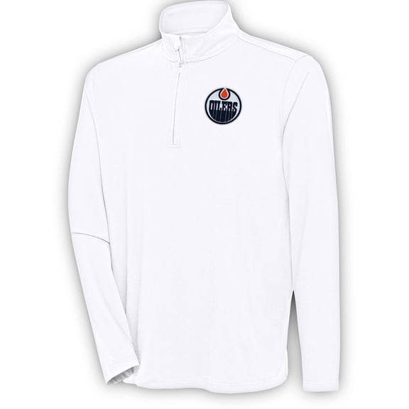 Men's Antigua  White Edmonton Oilers Hunk Quarter-Zip Pullover Top