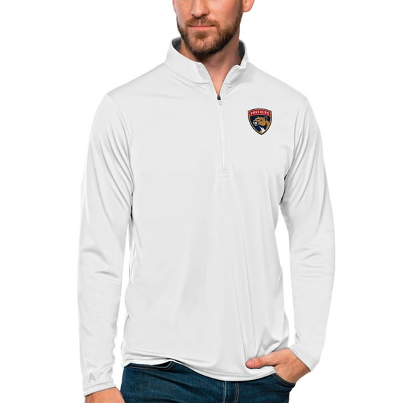 Men's Antigua White Florida Panthers Tribute Quarter-Zip Pullover Top