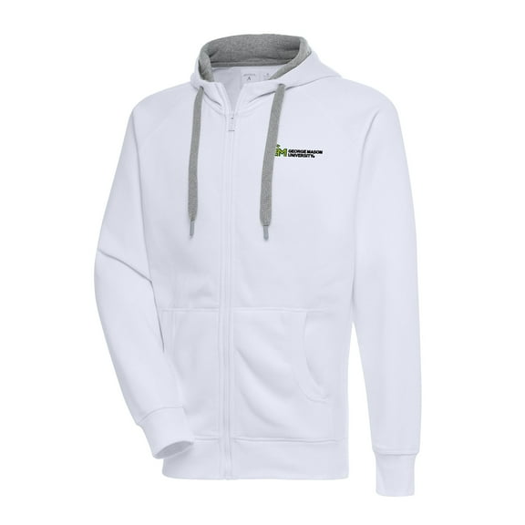 Men's Antigua White George Mason Patriots Victory Raglan Full-Zip Hoodie Jacket