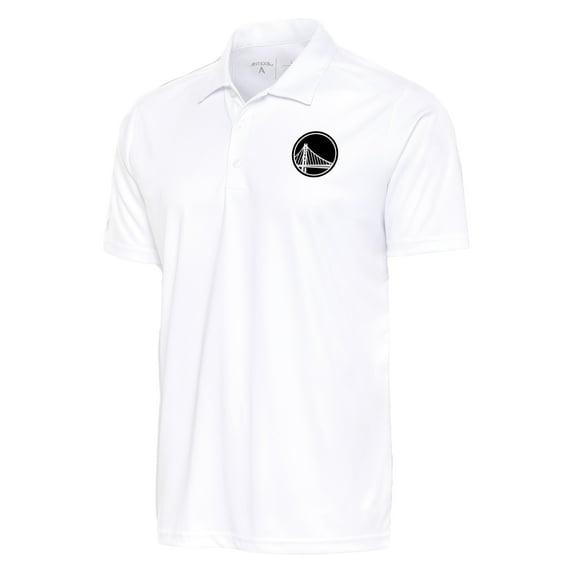 Men's Antigua White Golden State Warriors Metallic Logo Tribute Desert Dry Polo