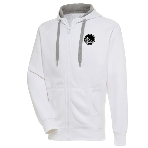 Men's Antigua White Golden State Warriors Metallic Logo Victory Raglan Full-Zip Hoodie