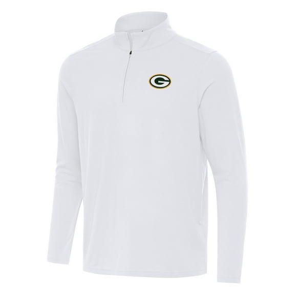 Men's Antigua White Green Bay Packers Intent Quarter-Zip Pullover Top
