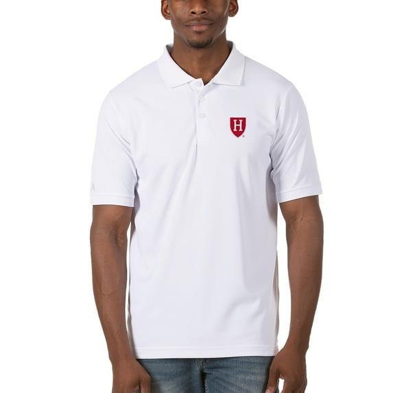 Men's Antigua White Harvard Crimson Legacy Pique Polo