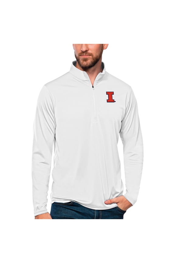 Men's Antigua White Illinois Fighting Illini Tribute Quarter-Zip Top