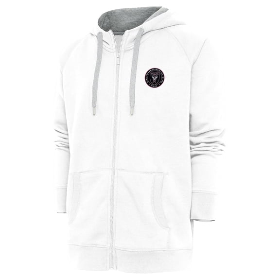 Men's Antigua White Inter Miami CF Logo Victory Full-Zip Hoodie