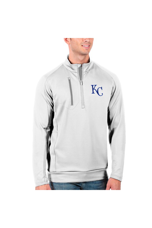 Men's Antigua White Kansas City Royals Generation Quarter-Zip Pullover Jacket