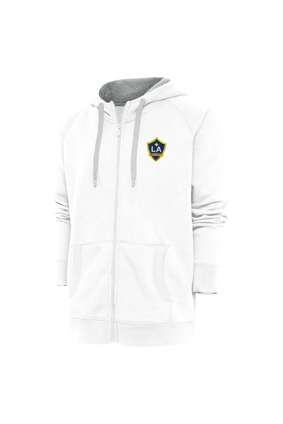 Men's Antigua White LA Galaxy Logo Victory Full-Zip Hoodie