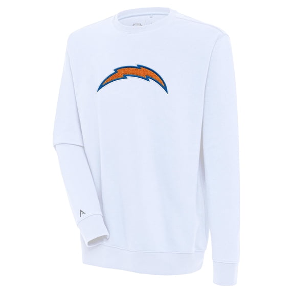 Men's Antigua White Los Angeles Chargers Victory Crewneck Pullover Sweatshirt