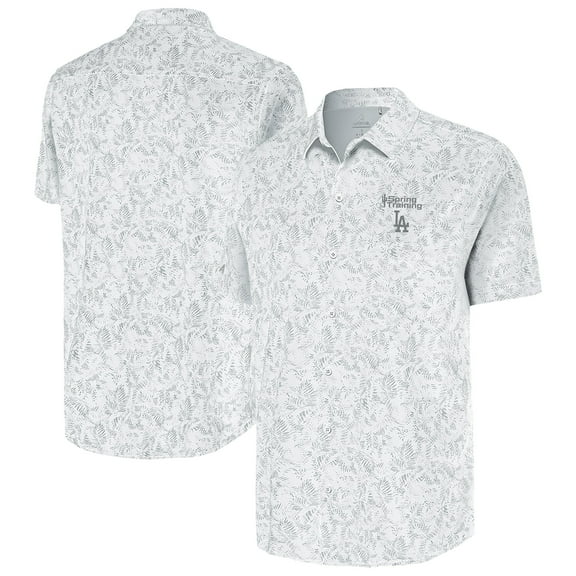 Men's Antigua White Los Angeles Dodgers Cactus Spring Training Lush Button-Up Shirt