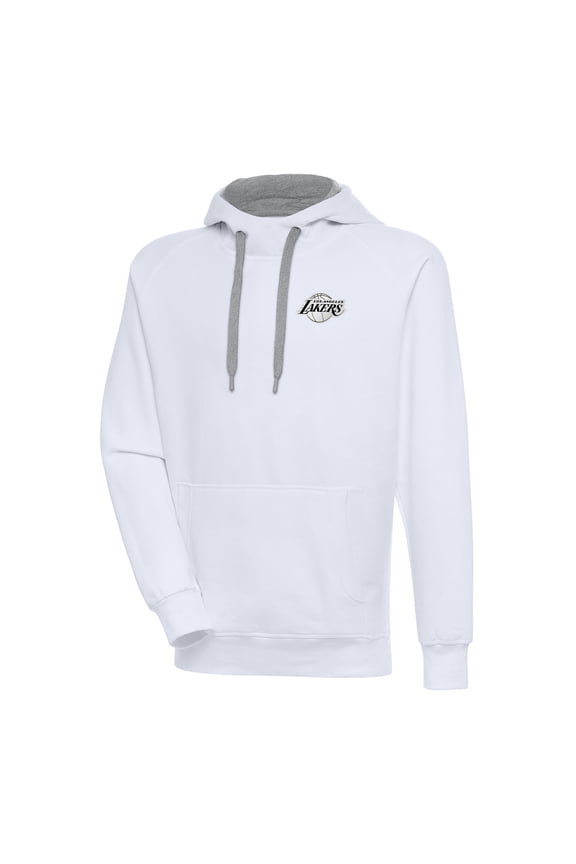 Men's Antigua White Los Angeles Lakers Metallic Logo Victory Raglan Pullover Hoodie