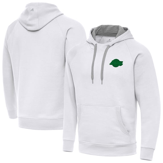 Men's Antigua White Los Angeles Lakers St. Patrick's Day Victory Raglan Pullover Hoodie