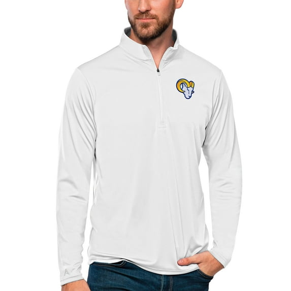 Men's Antigua White Los Angeles Rams Tribute Quarter-Zip Lightweight Pullover Top