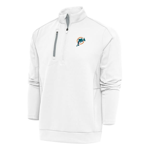 Men's Antigua White Miami Dolphins Team Logo Throwback Generation Quarter-Zip Pullover Top