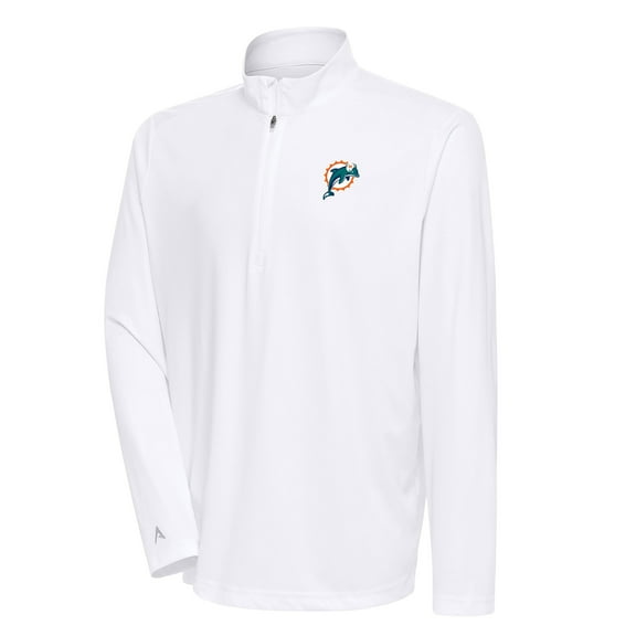 Men's Antigua White Miami Dolphins Team Logo Throwback Tribute Quarter-Zip Pullover Top
