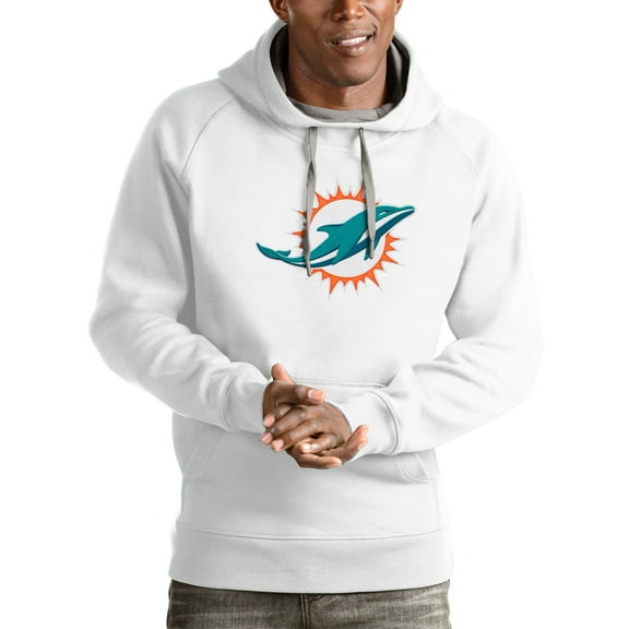 Men's Antigua White Miami Dolphins Victory Pullover Hoodie