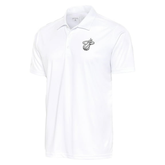 Men's Antigua White Miami Heat Metallic Logo Tribute Desert Dry Polo