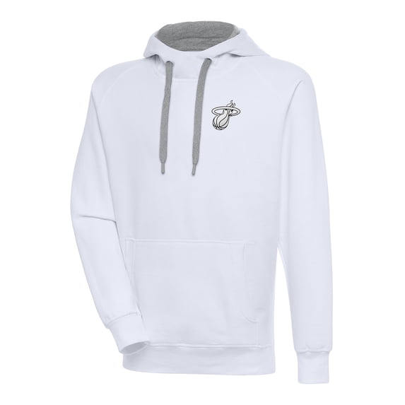 Men's Antigua White Miami Heat Metallic Logo Victory Raglan Pullover Hoodie