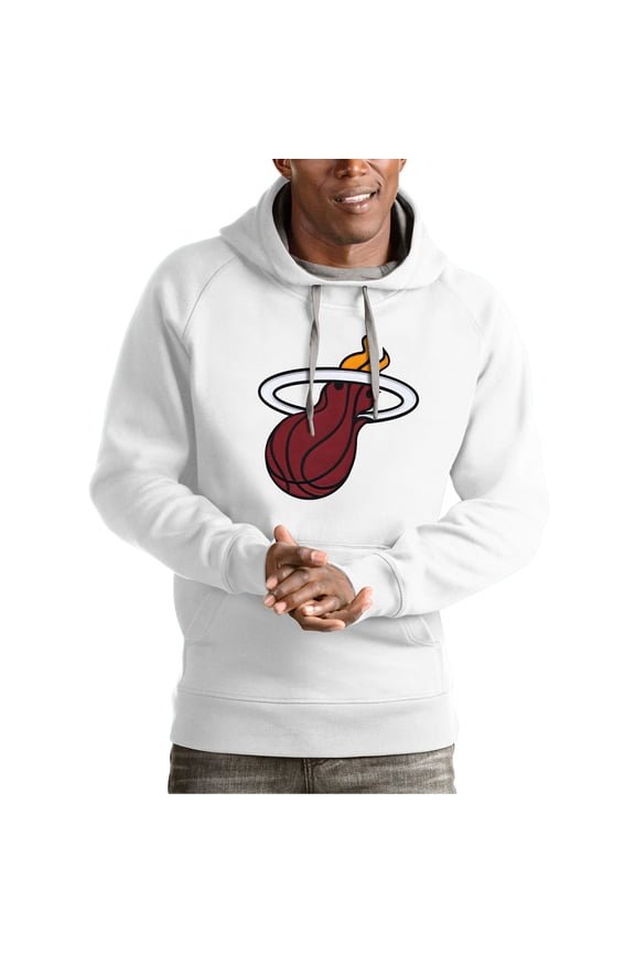 Men's Antigua White Miami Heat Team Logo Victory Pullover Hoodie