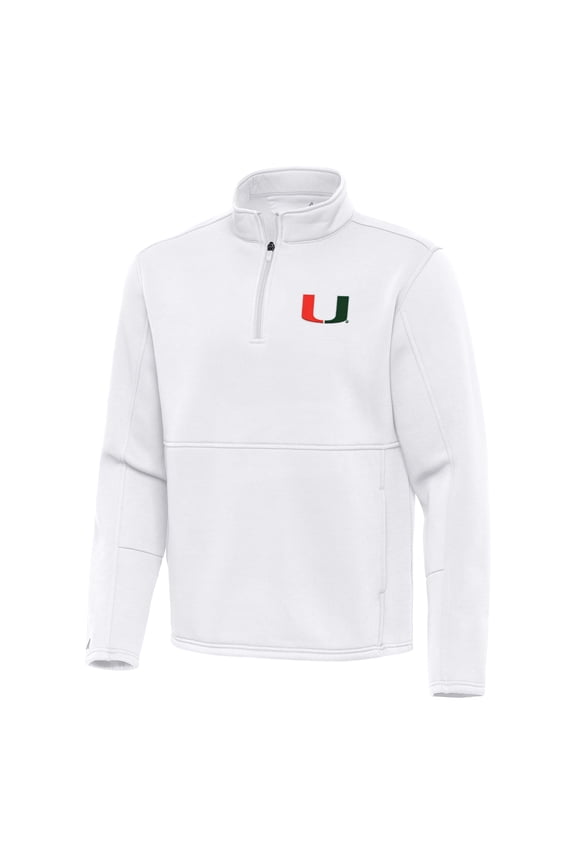 Men's Antigua White Miami Hurricanes Twist Quarter-Zip Pullover Jacket